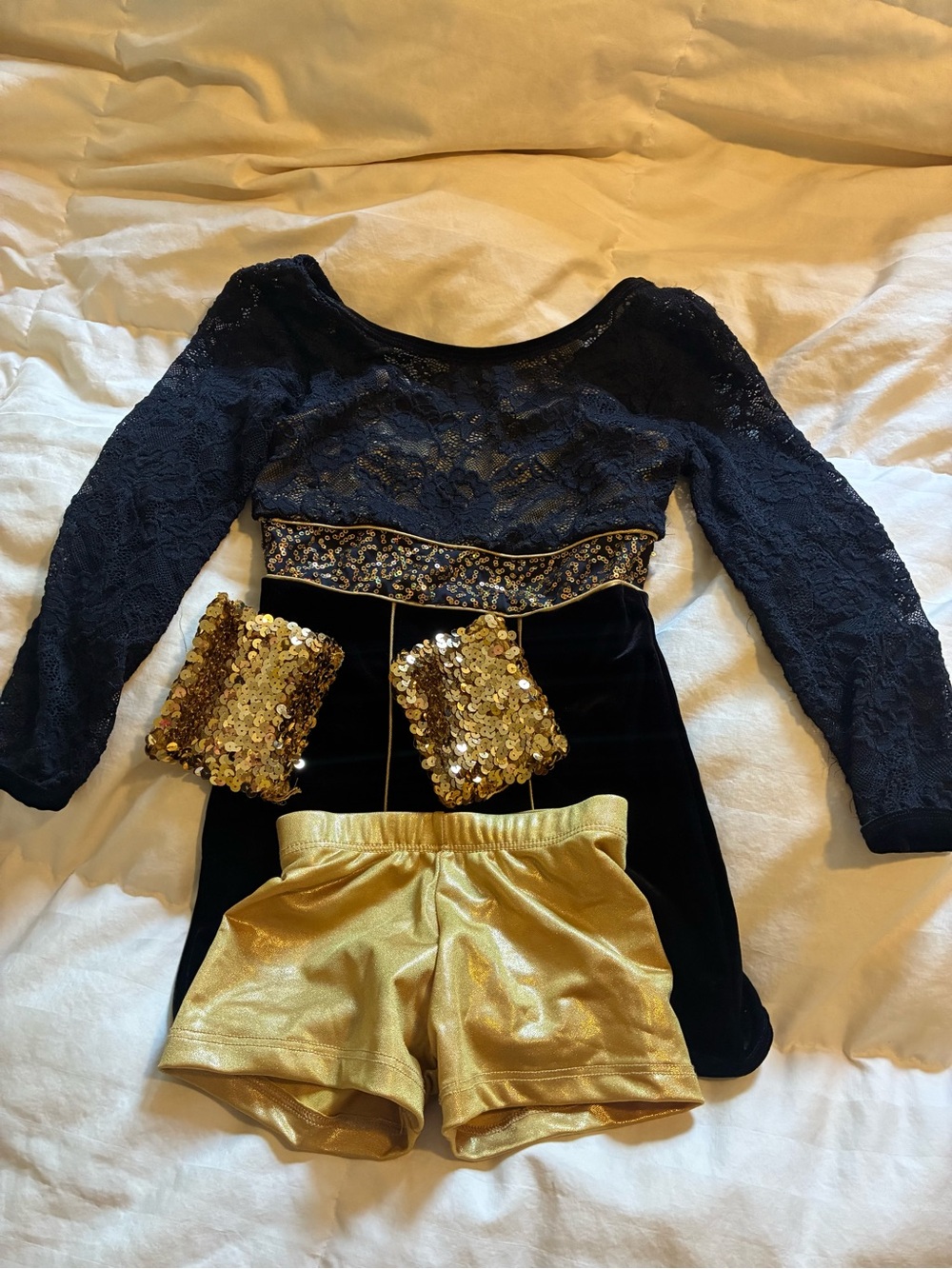 Black & Gold Dance Costume Set – Long Sleeve Sparkle
